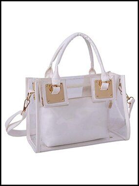 Clear PVC PU Satchel Handbag Tote Shoulder Bag Women's Transparent Purse 2pc Set